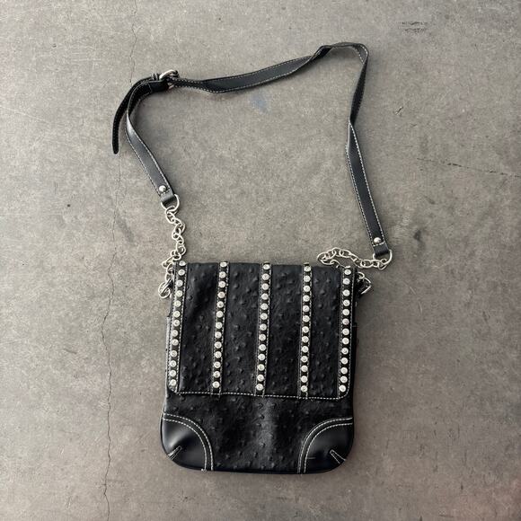 Vintage Y2k Bke Buckle Rhinestone Studded Embellished Black Crossbody Purse - Picture 1 of 7